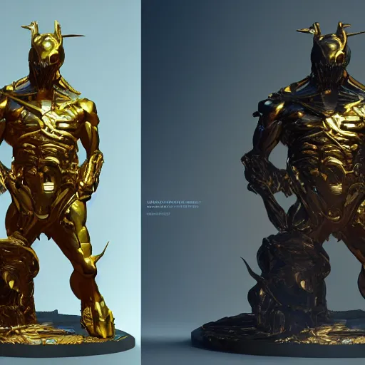 Image similar to portrait of doom gold statue reflect chrome, 8 k uhd, unreal engine, octane render in the artstyle of finnian macmanus, john park and greg rutkowski