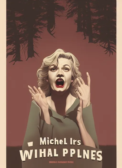 Image similar to Twin Peaks movie poster artwork by Michael Whelan and Tomer Hanuka, Rendering of Laura Palmer screaming, from a scene from Twin Peaks, clean, full of detail, Matte painting, trending on artstation and unreal engine