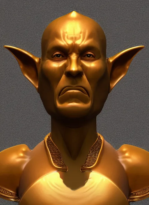 Image similar to bust of sheikh mohammad ruler of dubai, drak fantasy goblin, head and torso only, cinematic lighting, studio quality, smooth render, unreal engine 5 rendered, octane rendered, art style by klimt and nixeu and ian sprigger and wlop and krenz cushart.