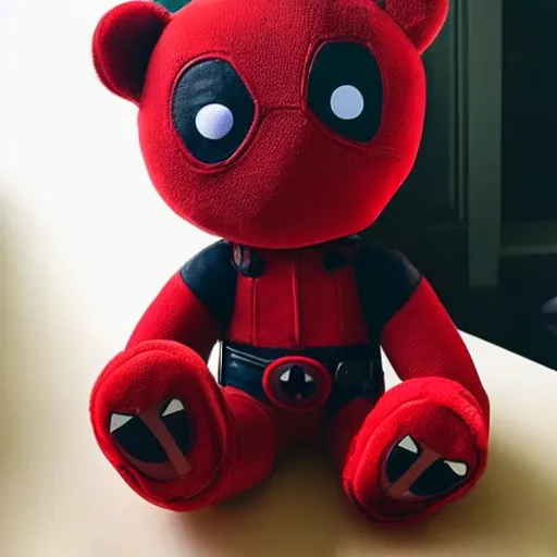 Image similar to a beautiful photo of a plushy deadpool teddy bear, trending on instagram