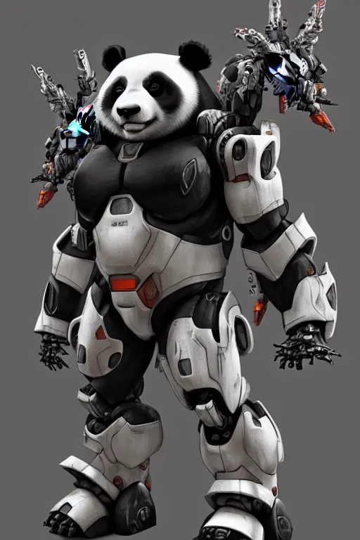 Prompt: a panda mecha, ferocious, sense of awe, hyper detailed, digital art, trending on artstation, cinematic lighting, studio quality, smooth render, unreal engine 5 rendered, octane rendered, art style by hidetaka tenjin, makoto kobayashi,