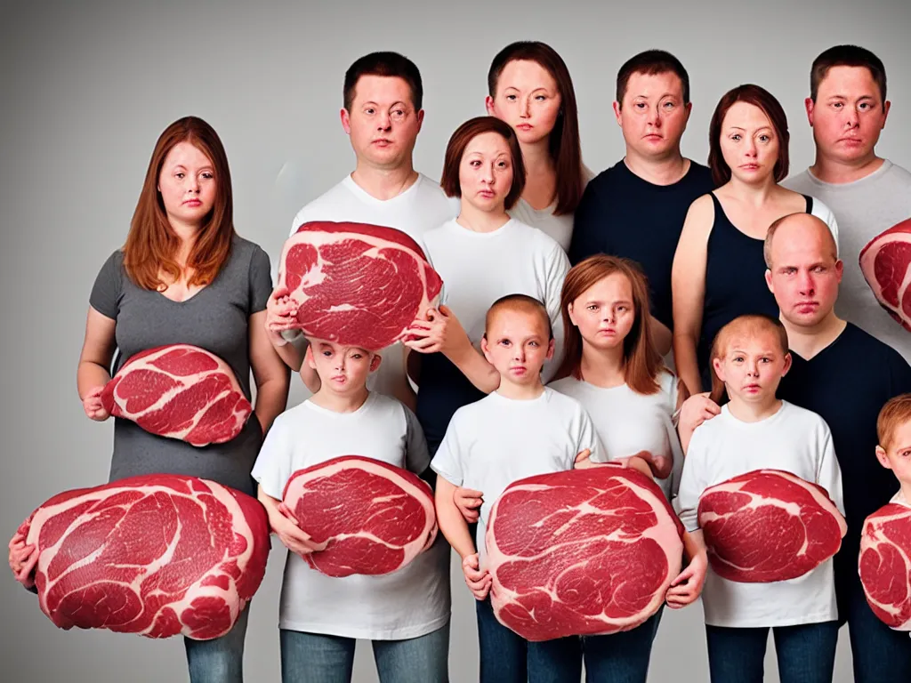 Image similar to portrait of a family having been sewn together and compressed and moulded into a levitating spheroid of meat. perfectly composed, beautiful studio lighting and impeccable focus.