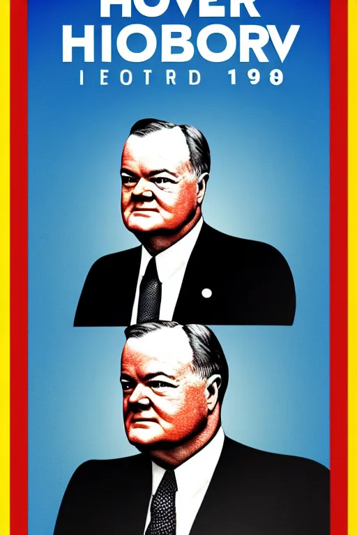 Prompt: hoover, united states president herbert hoover, 1 9 8 0's movie poster, theatrical poster, vibrant fan art, digital art, trending on artstation, minimalist