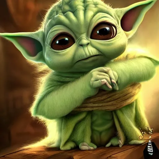 Prompt: (The Mirror of Erised) reflecting an extremely cute (baby yoda Grogu), scifi fantasy, realistic, hyperdetailed, UE5, Harry Potter