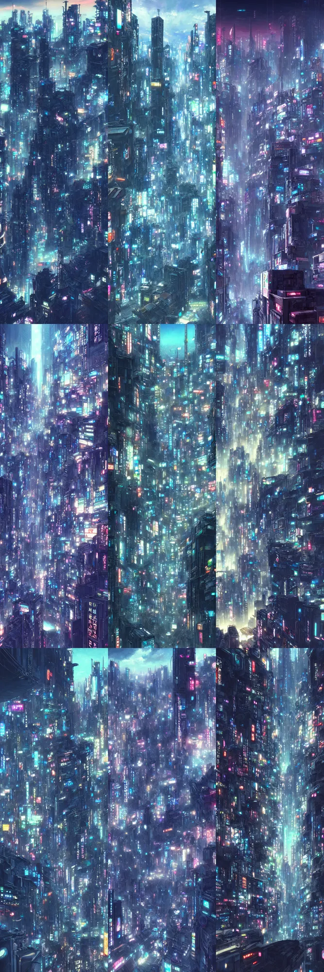 Prompt: a detailed intricate matte painting of futuristic cyberpunk Tokyo city in the makoto shinkai anime film kimi no ka wa, a city and highrise buildings, background art, high resolution ultradetailed, HD wallpaper