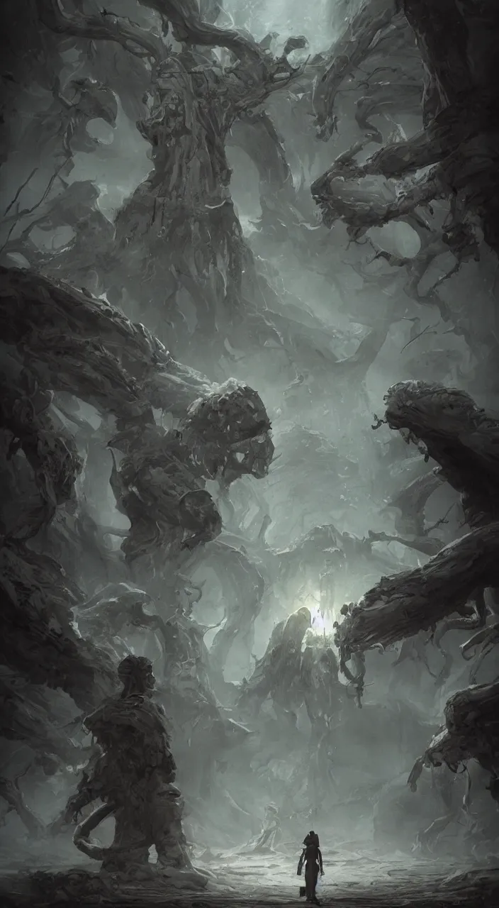 Image similar to Guarding the ancient knowledge, eerie, concept art, cinematic