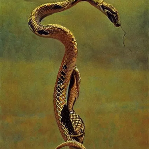Prompt: A beautiful art installation of a snake eating its own tail that seems to go on forever. by Andrea Kowch, by Ernst Haas