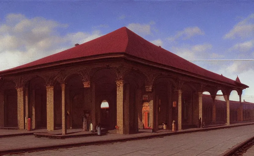 Prompt: A victorian train station by zdzisław beksiński