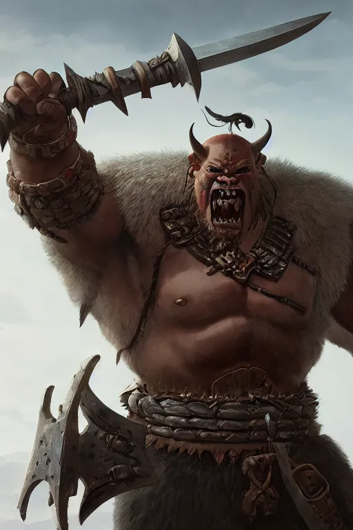 Image similar to orc barbarian wearing leather armor, full body shot, exquisite details, earth magic, mid view, design on a white background, by karl kopinski, james gurney, rockwell, studio muti, greg rutkowski, makoto shinkai, takashi takeuchi, studio ghibli