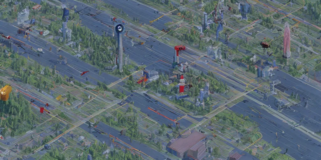 Image similar to google earth, simon stalenhag, very coherent, 4 k,