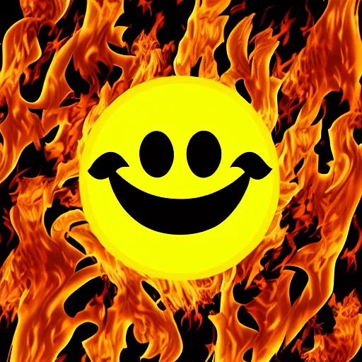 Image similar to a smiley face emoticon wreathed in flames, clip art, deep fried