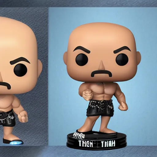 Image similar to TechnoViking male with no shirt, large muscles, bald head, extended goatee, necklace chibi Funko Pop