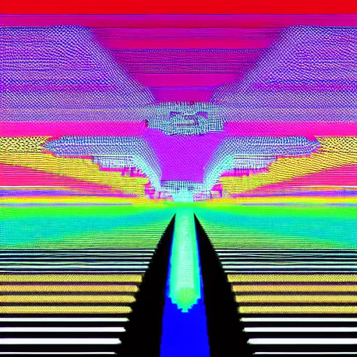 Image similar to a glitch in a cosmic metaverse, path leading to dilated pupil eye, consciousness rising, glitch art, pixelart, mystic art