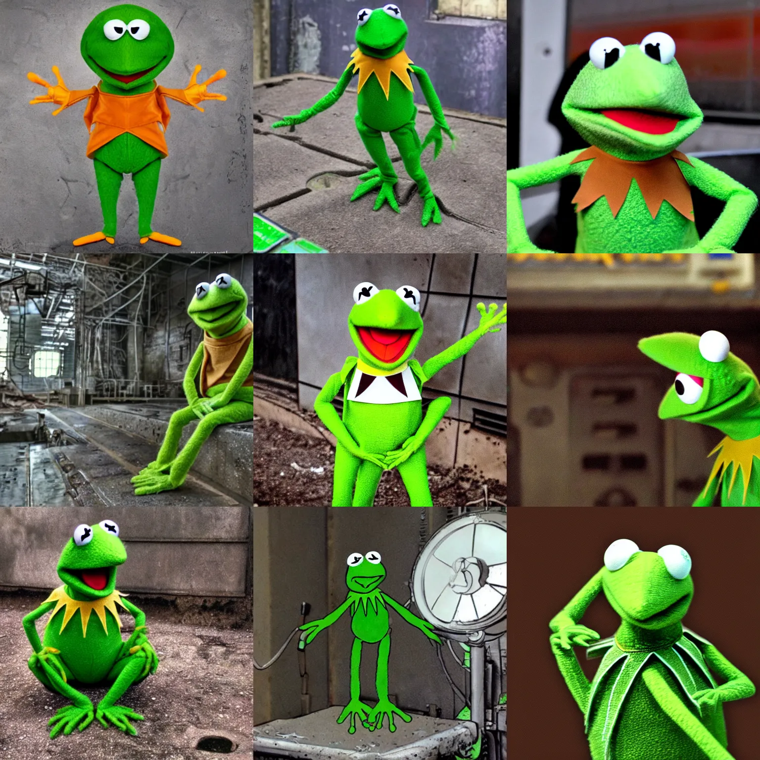 Image similar to kermit the frog at chernobyl reactor 4