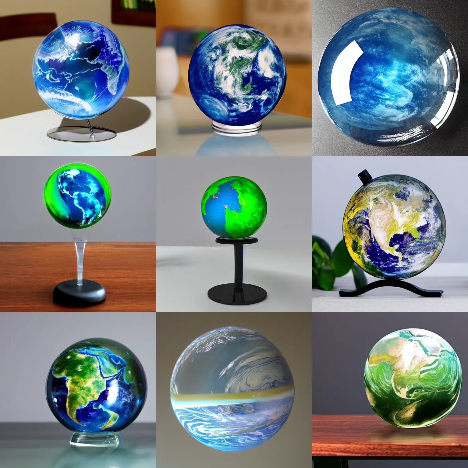 Prompt: planet made out of glass on a desk