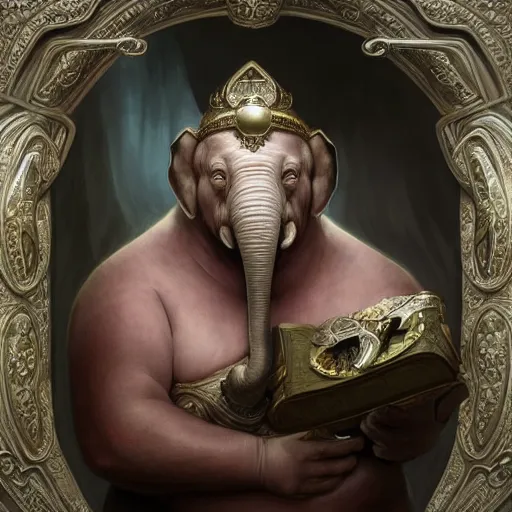 Prompt: fantasy portrait, portly elephant man, d & d loxodon, wearing loincloth, holding holy symbol, rpg game, main character, detailed, digital painting, artstation, sharp focus, illustration, tomasz alen kopera, peter mohrbacher, donato giancola, joseph christian leyendecker, wlop, frank frazetta