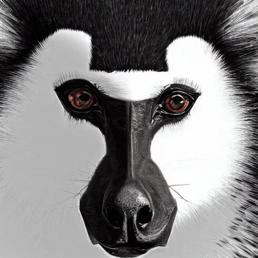 Prompt: portrait of a black and white ruffed lemur, digital painting, highly detailed, trending on artstation