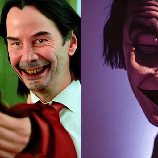 Image similar to keanu reeves as mr. bean as the joker from batman, still from batman vs bean, 2 0 2 0