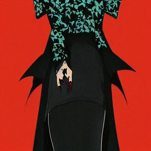 Prompt: a goth girl in a black dress by Tomer Hanuka and Abigail Larson