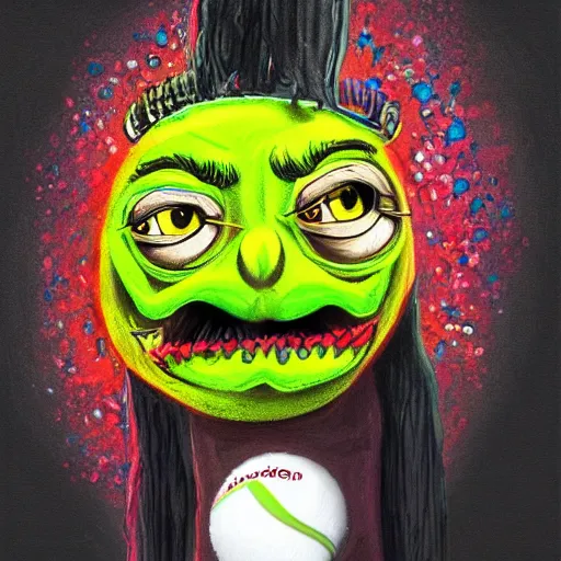 Image similar to a snoop dogg tennis ball monster, snoop dogg, colorful, digital art, fantasy, magic, chalk, trending on artstation, ultra detailed, professional illustration by basil gogos