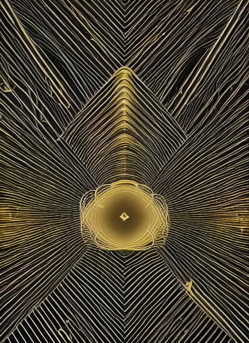 Image similar to symmetrical, award - winning painting, abstract, gold and silver shapes, rectangles, geometry, elegant, luxurious, beautiful, pitch black background, dali