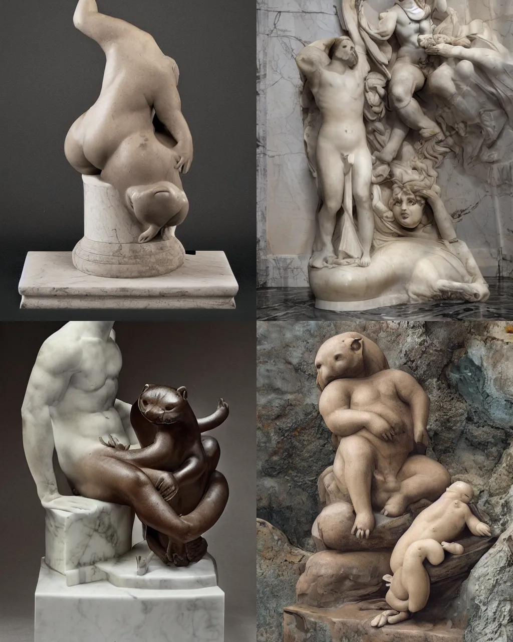 Prompt: A marble statue of a beautiful young chubby otter posing seductively by michelangelo