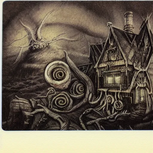 Prompt: the dunwich horror, hyper realistic, highly detailed, polaroid, old