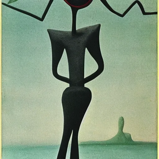 Prompt: significantly tall skinny monster with very long legs, curved in shape, by most famous surreal artist