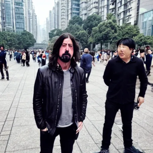 Image similar to dave grohl lost in shanghai, ultra realistic picture