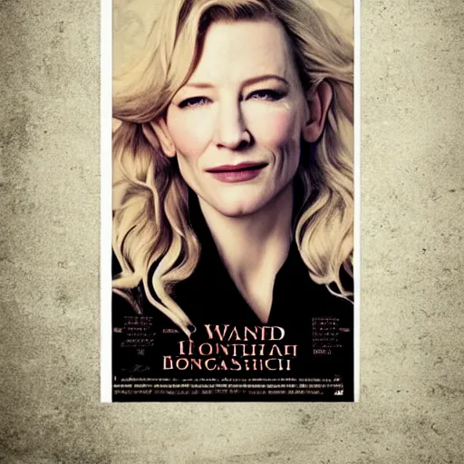 Image similar to wanted outlaw poster of cate blanchett,