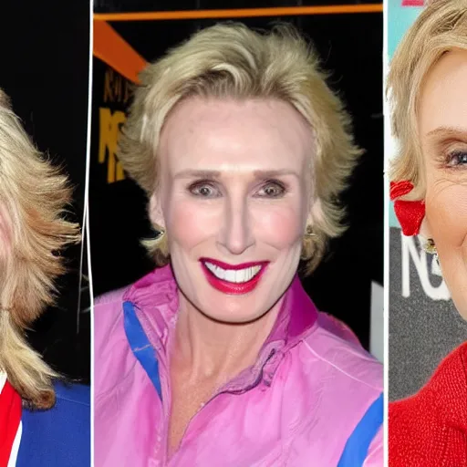 Prompt: jane lynch stubs her toe on a red clown nose, at walmart