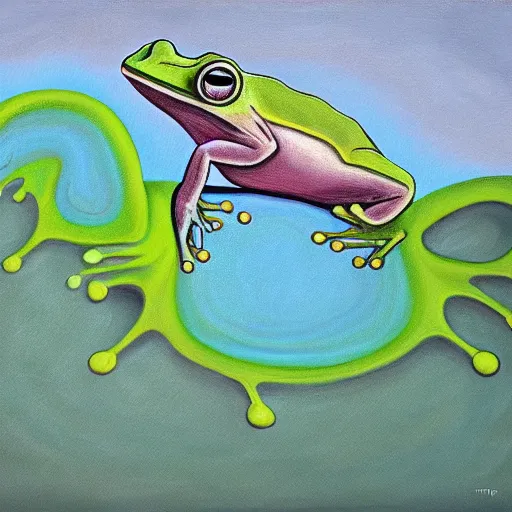 Prompt: zuma frog, surrealist painting