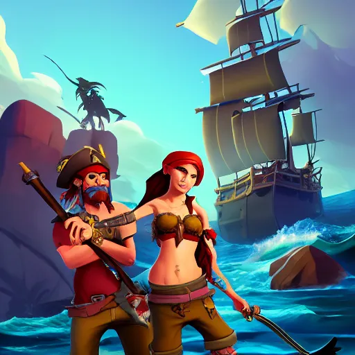 Image similar to jack the pirate and mermaid on sea of thieves game avatar hero, behance hd by jesper ejsing, by rhads, makoto shinkai and lois van baarle, ilya kuvshinov, rossdraws global illumination