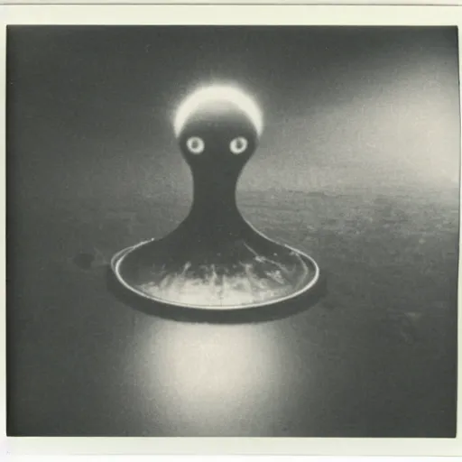 Image similar to polaroid photograph of aliens visiting earth, 1 9 5 0