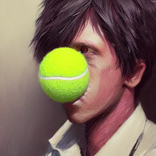 Image similar to highly detailed vfx portrait of a character of a tennis ball monster stephen bliss, chalk, unrealengine, greg rutkowski, loish, rhads, beeple, chalk, makoto shinkai and lois van baarle, ilya kuvshinov, rossdraws, tom bagshaw, basil gogos