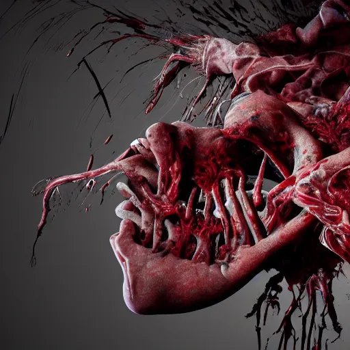 Image similar to a mangled corpse with floating organs gorey bloody trending on artstation 4 k detailed digital painting sharp high detail