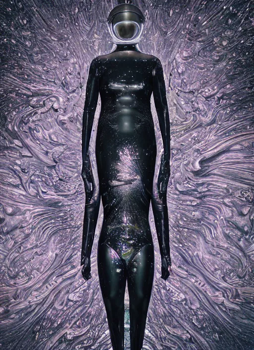 Image similar to astronaut in dark void underwater - complex and hyperdetailed technical suit design. reflection and dispersion materials. rays and dispersion of light. volumetric light. f / 3 2. noise film photo. flash photography. ultra realistic, 5 0 mm. dress by alexander mcqueen, poster by wayne barlowe, hajime sorayama, aaron horkey, craig mullins