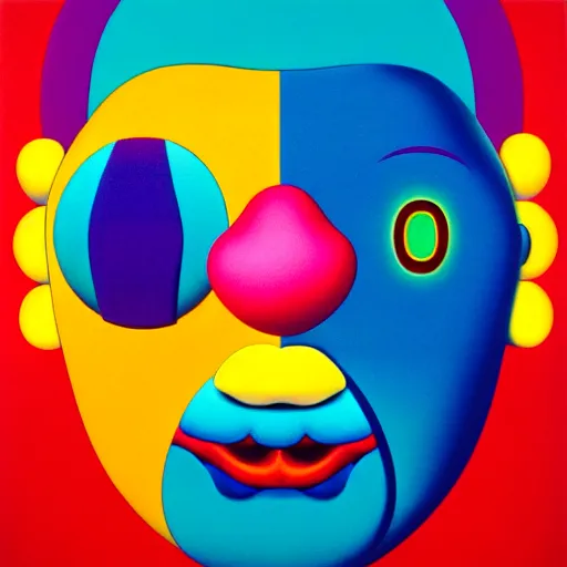 Image similar to happy clown by shusei nagaoka, kaws, david rudnick, airbrush on canvas, pastell colours, cell shaded, 8 k