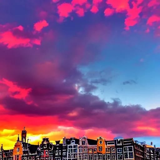 Image similar to a red sky with a yellow sun in amsterdam