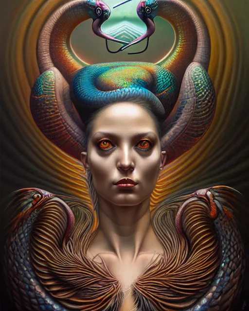 Image similar to a detailed portrait of dreampunk flamingo python hybrid mix goddess by tomasz alen kopera and peter mohrbacher