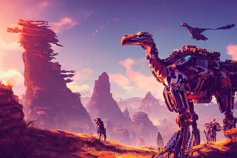 Image similar to glinthawk machine mecanical creature robot of horizon forbidden west horizon zero dawn radiating a glowing aura global illumination ray tracing hdr fanart arstation by ian pesty and alena aenami artworks in 4 k