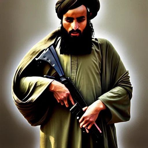Prompt: taliban, painting by emanuele dascanio and robin eley