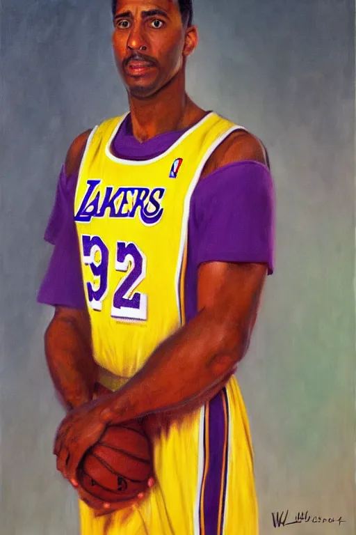 Image similar to full body portrait of the dictator of the los angeles lakers, 1 9 5 5, in full military garb, oil on canvas by william sidney mount, trending on artstation