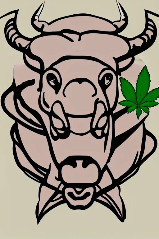 Prompt: Weed smoking bull, sticker, andromorphic, colorful, illustration, highly detailed, simple, smooth and clean vector curves, no jagged lines, vector art, smooth