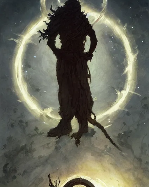 Image similar to a druid standing in a circle at the beginning of the world by greg rutkowski and frank frazetta and peter mohrbacher and william blake and ruan jia