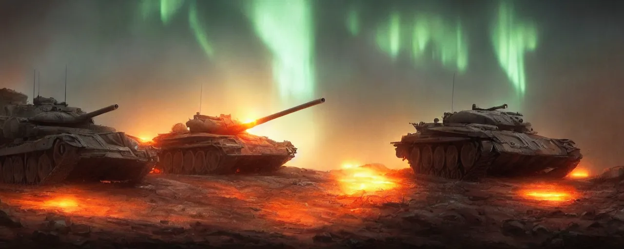 Image similar to tank at war, in the ancient abandoned city epic scene, volumetric lighting futuristic, intricate, highly detailed, digital painting, artstation, concept art, cinematic, smooth, sharp focus, illustration, aurora borealis, unreal engine 5, 8 k, art by artgerm and greg rutkowski and alphonse mucha