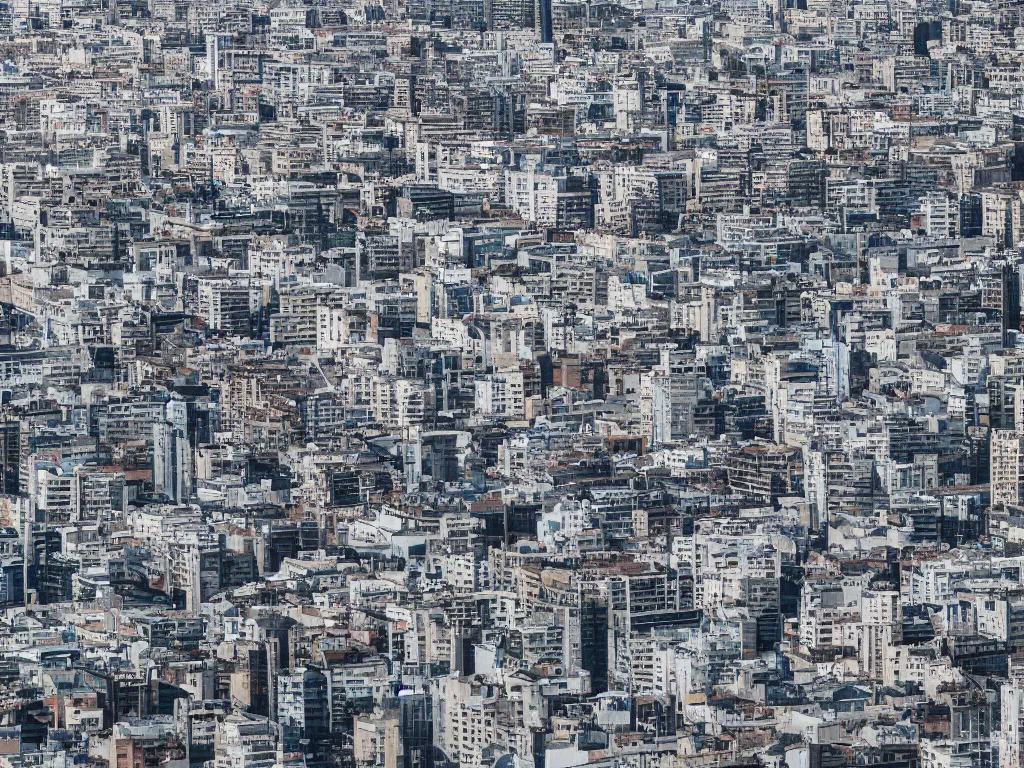 Image similar to drone view of a city, Brutalist architecture-sharp focus-telephoto lens-digital art 4k