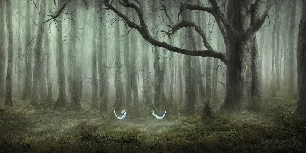 Prompt: ghost's of the forest with wood spirits in the trees with will o the wisp, photorealistic, wlop, 4 k resolution h 7 6 8