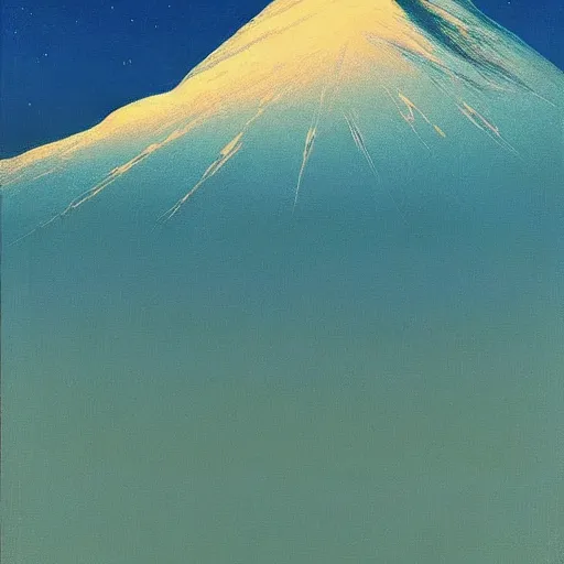 Image similar to mt elbrus at night, the moon refraction distorted edges, arkhip kuindzhi painting, teal palette