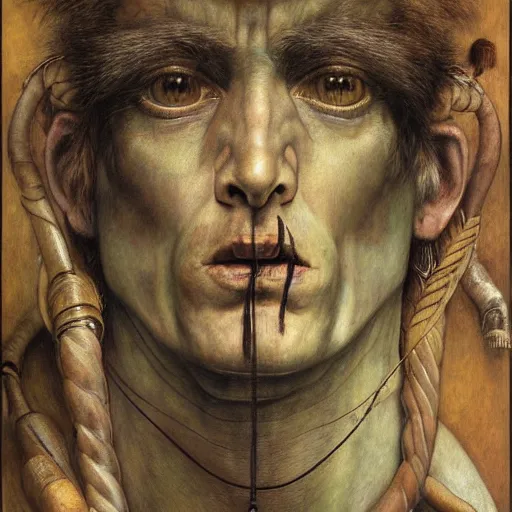 Prompt: hyper realistic classical illustration of a yanomami businessman in the style of austin osman spare, wayne barlowe, gustav moreau, goward, bussiere and roberto ferri, santiago caruso, bouguereau, klimt, saturno butto, sorayama and tom bagshaw. occult art - h 7 0 8